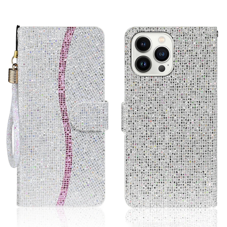 

For iPhone 15 Pro Glitter Powder Filp Leather Phone Case(Silver)