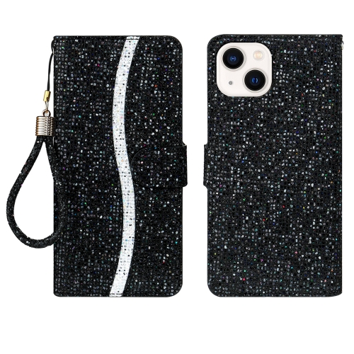 

For iPhone 15 Plus Glitter Powder Filp Leather Phone Case(Black)