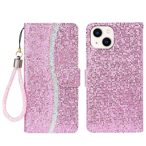 

For iPhone 15 Plus Glitter Powder Filp Leather Phone Case(Pink)