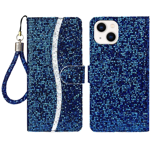 

For iPhone 15 Glitter Powder Filp Leather Phone Case(Blue)