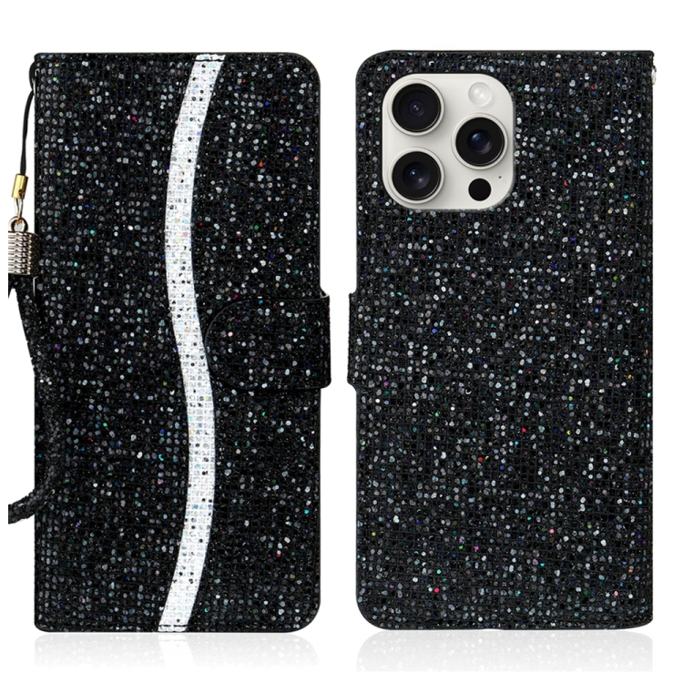

For iPhone 16 Pro Glitter Powder Filp Leather Phone Case(Black)