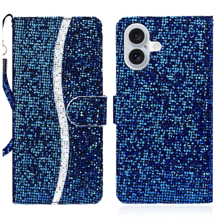 

For iPhone 16 Glitter Powder Filp Leather Phone Case(Blue)