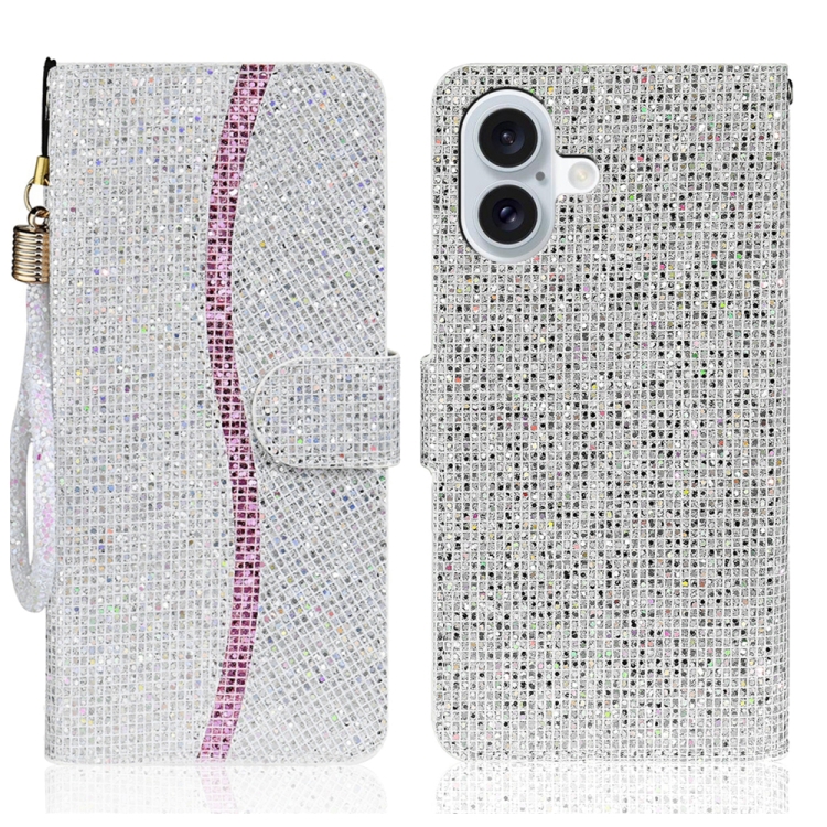 

For iPhone 16 Glitter Powder Filp Leather Phone Case(Silver)