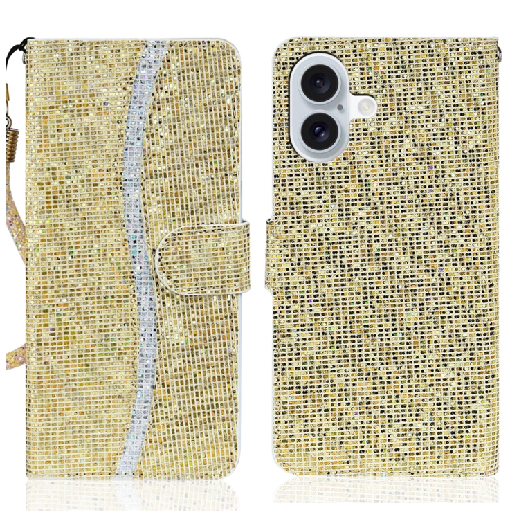 

For iPhone 16 Glitter Powder Filp Leather Phone Case(Gold)