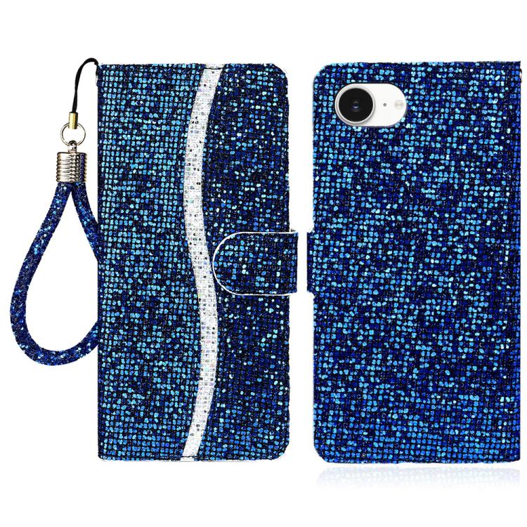 

For iPhone 16e Glitter Powder Filp Leather Phone Case(Blue)