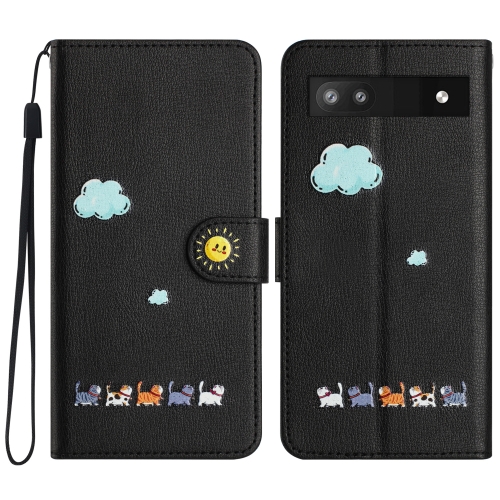 Para Google Pixel 6a Funda de cuero para teléfono con gatos de