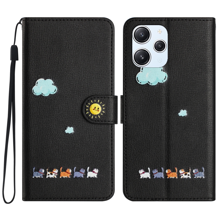 

For Xiaomi Redmi 12 4G Cartoon Cats Leather Phone Case(Black)