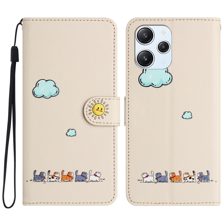 

For Xiaomi Redmi 12 4G Cartoon Cats Leather Phone Case(Beige White)