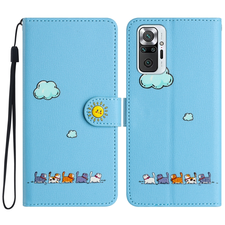 

For Xiaomi Redmi Note 10 Pro 4G Cartoon Cats Leather Phone Case(Blue)