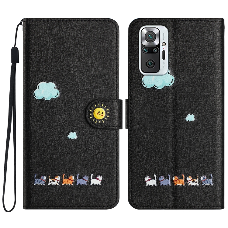 

For Xiaomi Redmi Note 10 Pro 4G Cartoon Cats Leather Phone Case(Black)