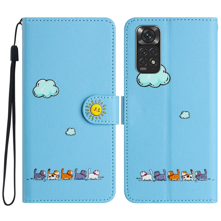 

For Xiaomi Redmi Note 11s Cartoon Cats Leather Phone Case(Blue)