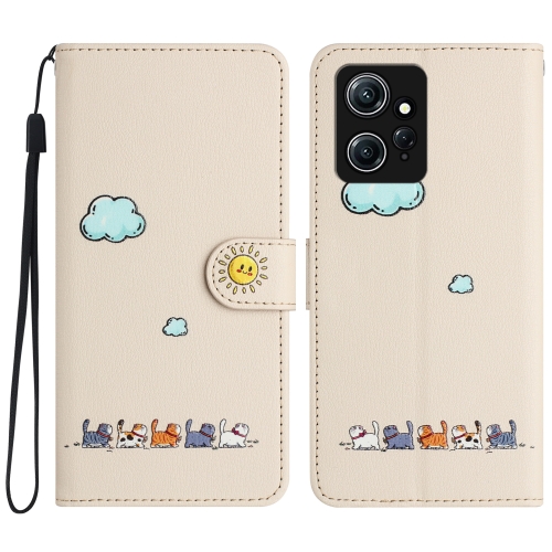 

For Xiaomi Redmi Note 12 4G Global Cartoon Cats Leather Phone Case(Beige White)
