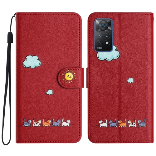 

For Xiaomi Redmi Note 11 Pro Global Cartoon Cats Leather Phone Case(Red)