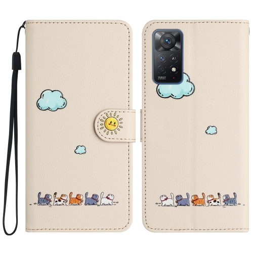 

For Xiaomi Redmi Note 11 Pro Global Cartoon Cats Leather Phone Case(Beige White)
