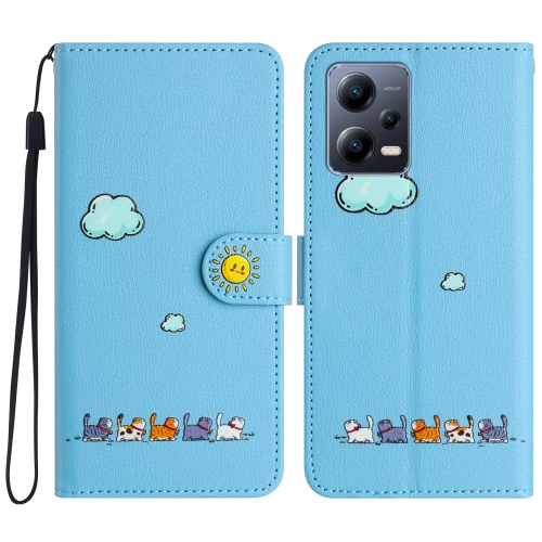 

For Xiaomi Redmi Note 12 Pro 5G Global Cartoon Cats Leather Phone Case(Blue)