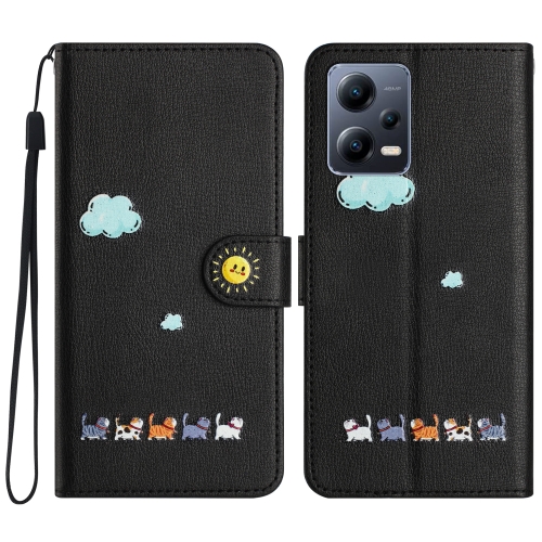

For Xiaomi Redmi Note 12 Pro 5G Global Cartoon Cats Leather Phone Case(Black)