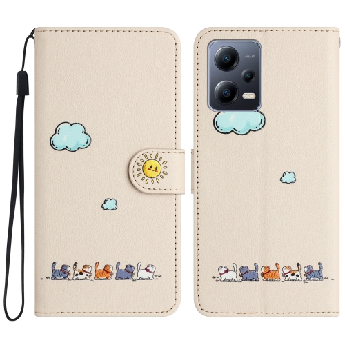 

For Xiaomi Redmi Note 12 Pro 5G Global Cartoon Cats Leather Phone Case(Beige White)