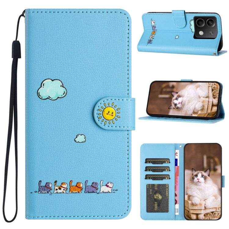 

For Xiaomi Redmi Note 13 4G Cartoon Cats Leather Phone Case(Blue)