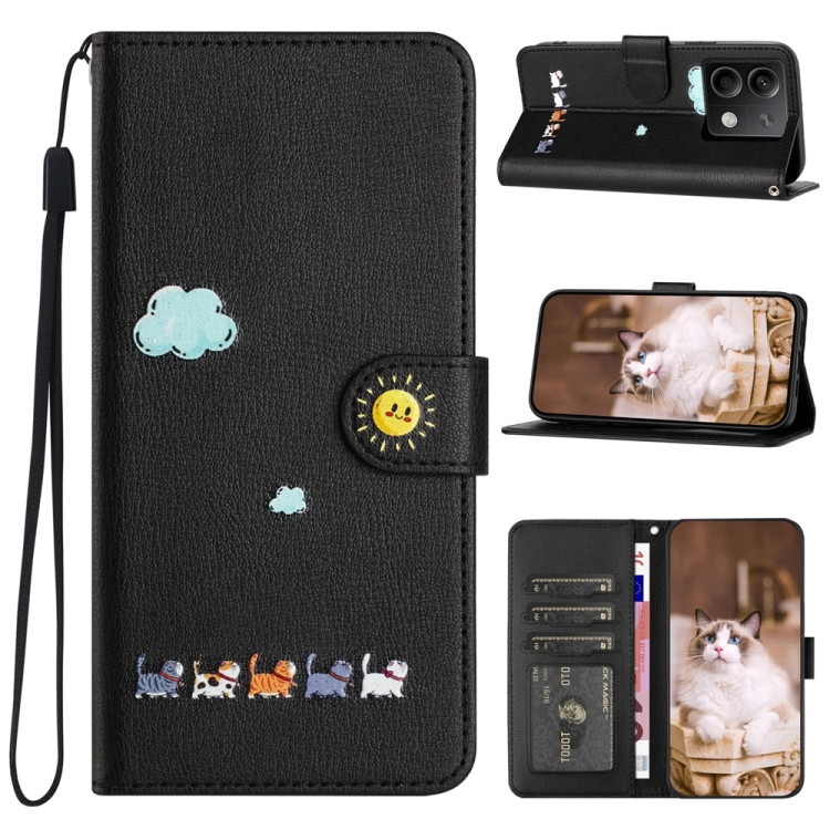 

For Xiaomi Redmi Note 13 4G Cartoon Cats Leather Phone Case(Black)