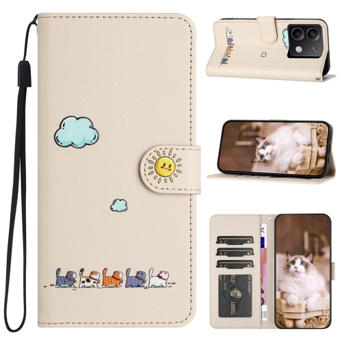

For Xiaomi Redmi Note 13 4G Cartoon Cats Leather Phone Case(Beige White)
