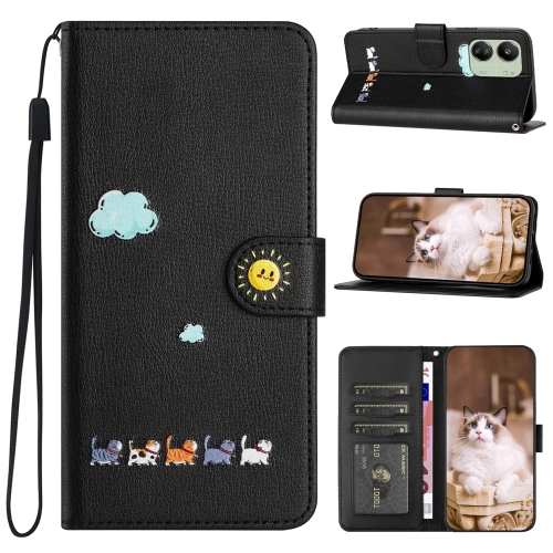 

For Xiaomi Redmi 13C 4G / 5G Cartoon Cats Leather Phone Case(Black)