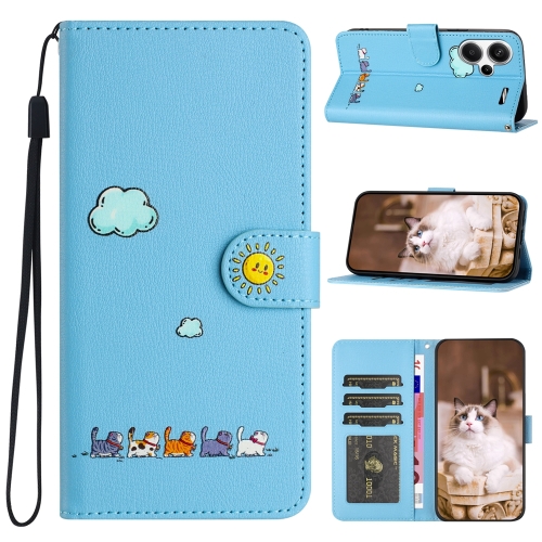 

For Xiaomi Redmi Note 13 Pro+ Cartoon Cats Leather Phone Case(Blue)