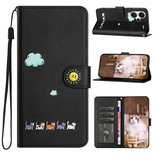 

For Xiaomi Redmi Note 13 Pro+ Cartoon Cats Leather Phone Case(Black)