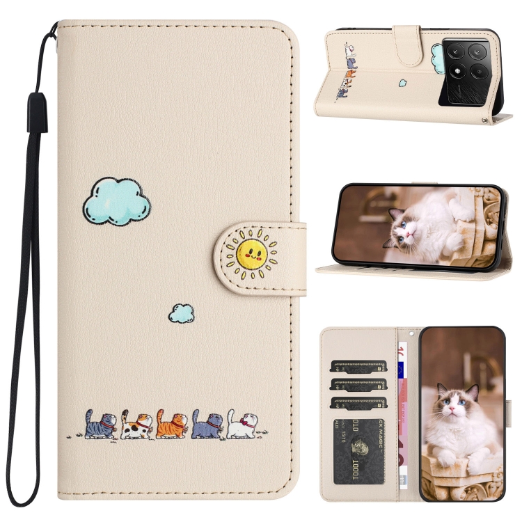 

For Xiaomi Poco X6 Pro Cartoon Cats Leather Phone Case(Beige White)
