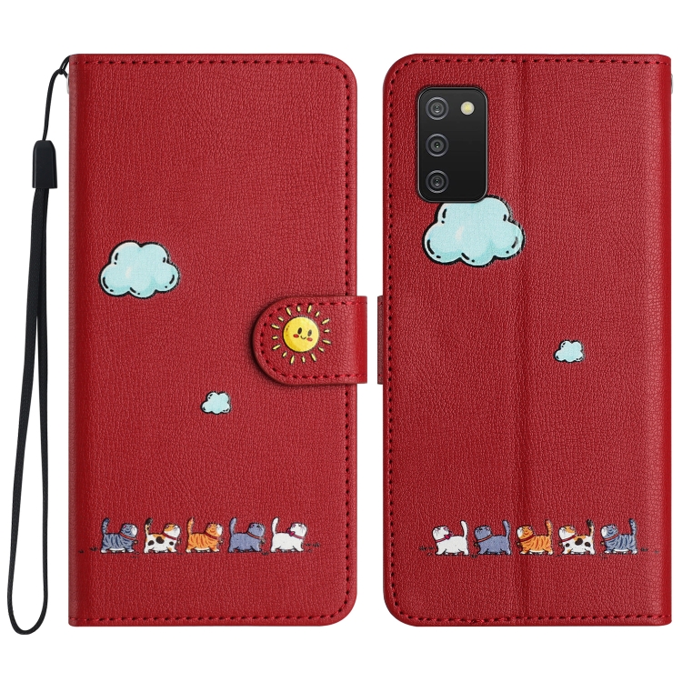 

For Samsung Galaxy A03s Cartoon Cats Leather Phone Case(Red)