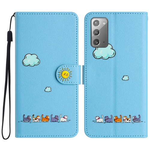 

For Samsung Galaxy Note20 Cartoon Cats Leather Phone Case(Blue)