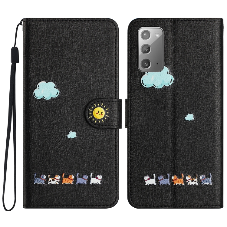 

For Samsung Galaxy Note20 Cartoon Cats Leather Phone Case(Black)