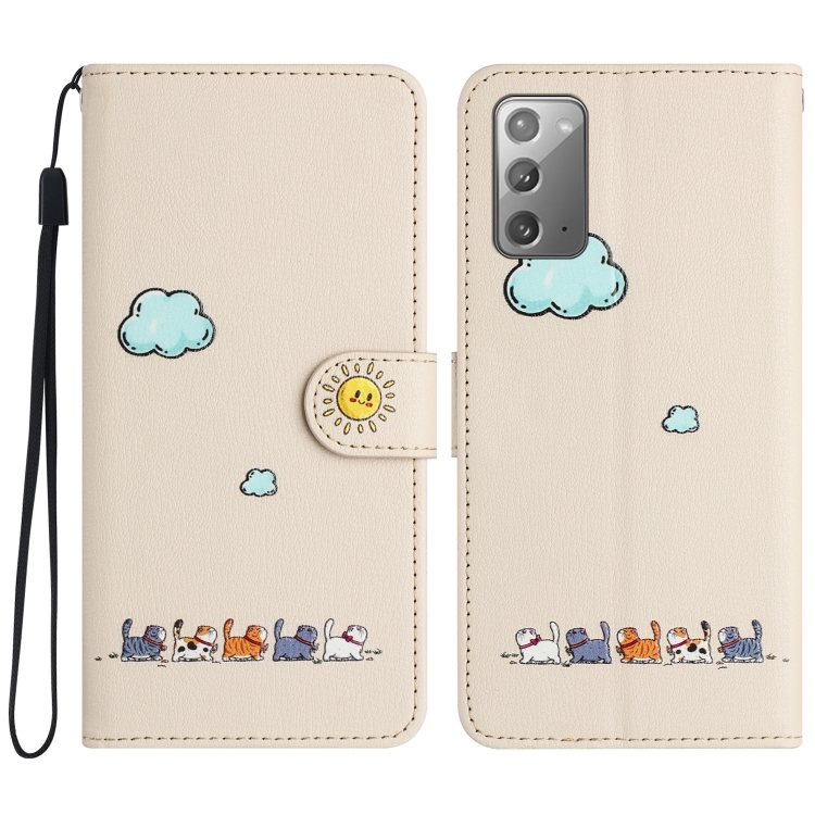 

For Samsung Galaxy Note20 Cartoon Cats Leather Phone Case(Beige White)