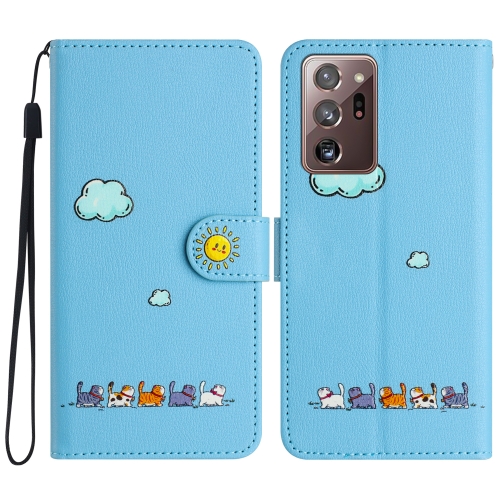 

For Samsung Galaxy Note20 Ultra Cartoon Cats Leather Phone Case(Blue)