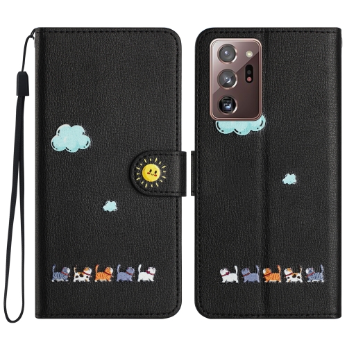 

For Samsung Galaxy Note20 Ultra Cartoon Cats Leather Phone Case(Black)