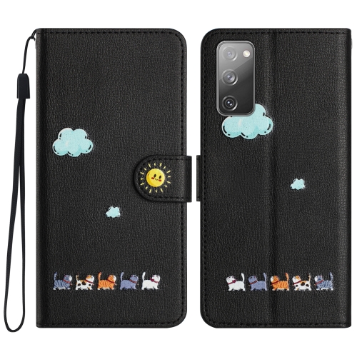 

For Samsung Galaxy S20 FE Cartoon Cats Leather Phone Case(Black)