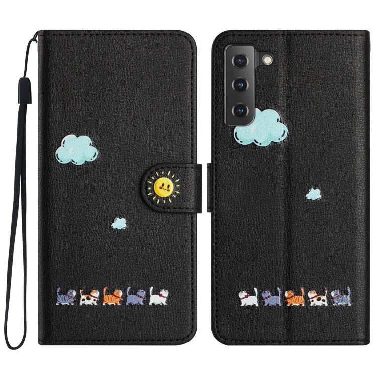 

For Samsung Galaxy S22 5G Cartoon Cats Leather Phone Case(Black)