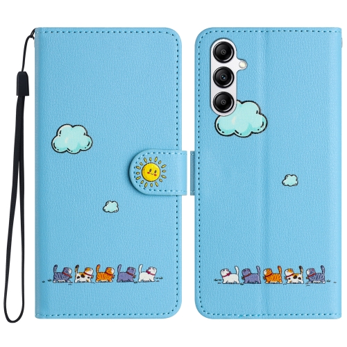 

For Samsung Galaxy S23 FE 5G Cartoon Cats Leather Phone Case(Blue)