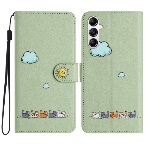 

For Samsung Galaxy S23 FE 5G Cartoon Cats Leather Phone Case(Green)
