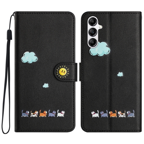 

For Samsung Galaxy S23 FE 5G Cartoon Cats Leather Phone Case(Black)