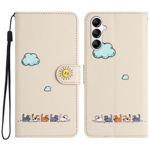 

For Samsung Galaxy S23 FE 5G Cartoon Cats Leather Phone Case(Beige White)