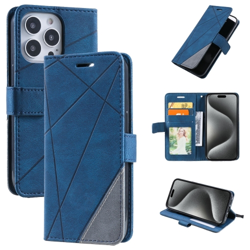 

For iPhone 15 Pro Max Skin Feel Splicing Leather Phone Case(Blue)