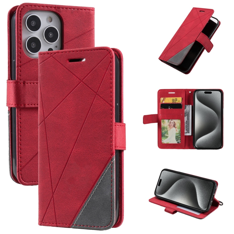 

For iPhone 15 Pro Max Skin Feel Splicing Leather Phone Case(Red)