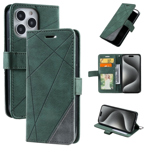 

For iPhone 15 Pro Max Skin Feel Splicing Leather Phone Case(Green)