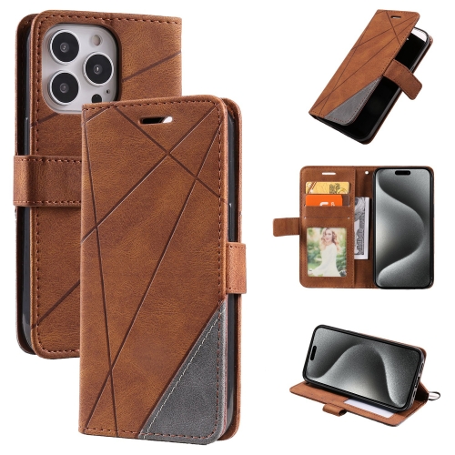 

For iPhone 15 Pro Max Skin Feel Splicing Leather Phone Case(Brown)