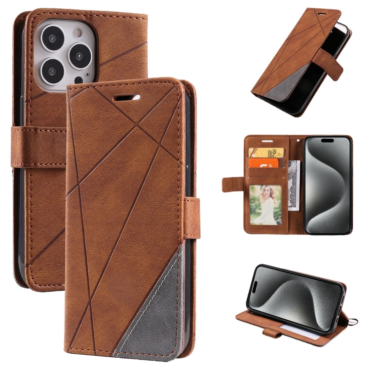 

For iPhone 15 Pro Skin Feel Splicing Leather Phone Case(Brown)