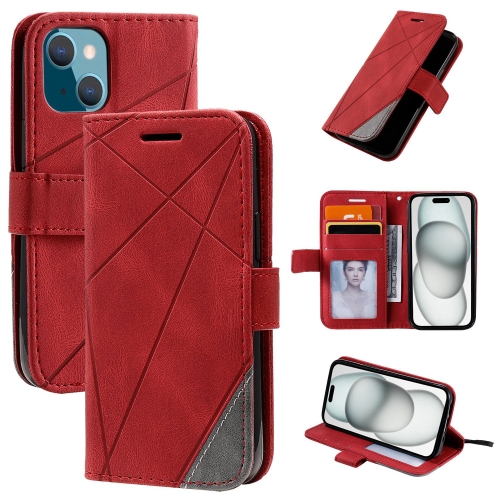 

For iPhone 15 Skin Feel Splicing Leather Phone Case(Red)