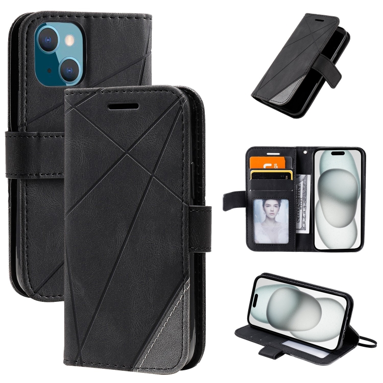 

For iPhone 15 Plus Skin Feel Splicing Leather Phone Case(Black)