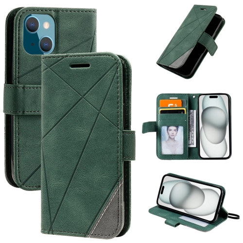 

For iPhone 15 Plus Skin Feel Splicing Leather Phone Case(Green)