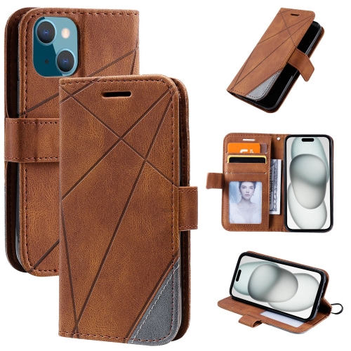 

For iPhone 15 Plus Skin Feel Splicing Leather Phone Case(Brown)