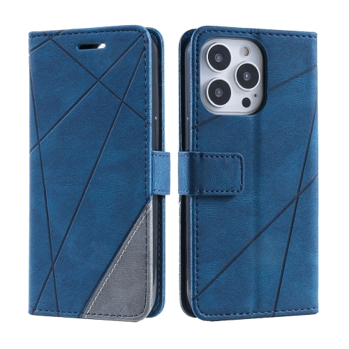 

For iPhone 16 Pro Max Skin Feel Splicing Leather Phone Case(Blue)